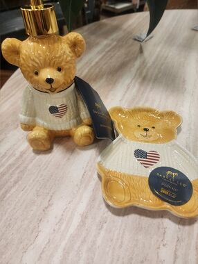Dabney Lee Yellow & White Bear Soap Dispenser and Spoon Rest Set